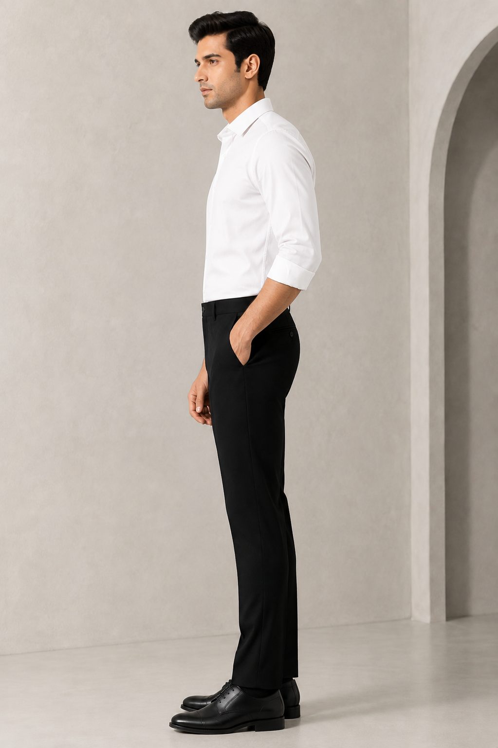 Patloon Jack Williams Jet Black Lycra blend regular fit pants side