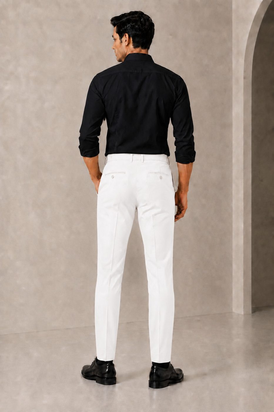 Patloon Jack Williams Pearl White cotton blend slim fit pants back