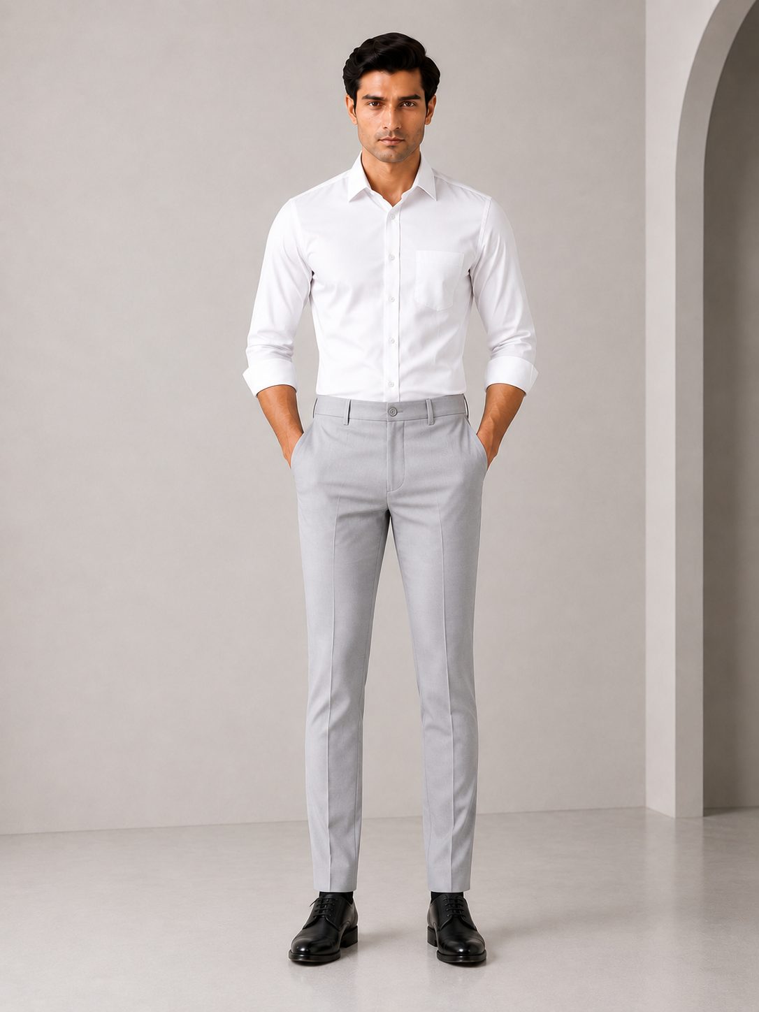 Patloon Jack Williams Ash Grey Lycra blend regular fit pants