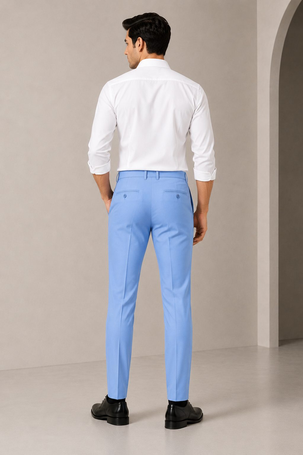 Patloon Jack Williams Light Blue Lycra blend regular fit pants back
