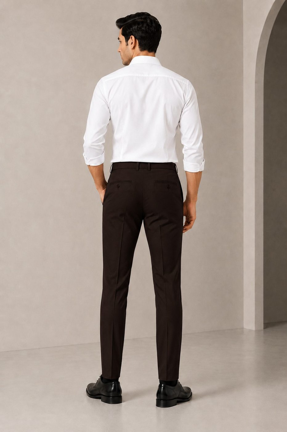Patloon Jack Williams Espresso Brown cotton blend slim fit pants back