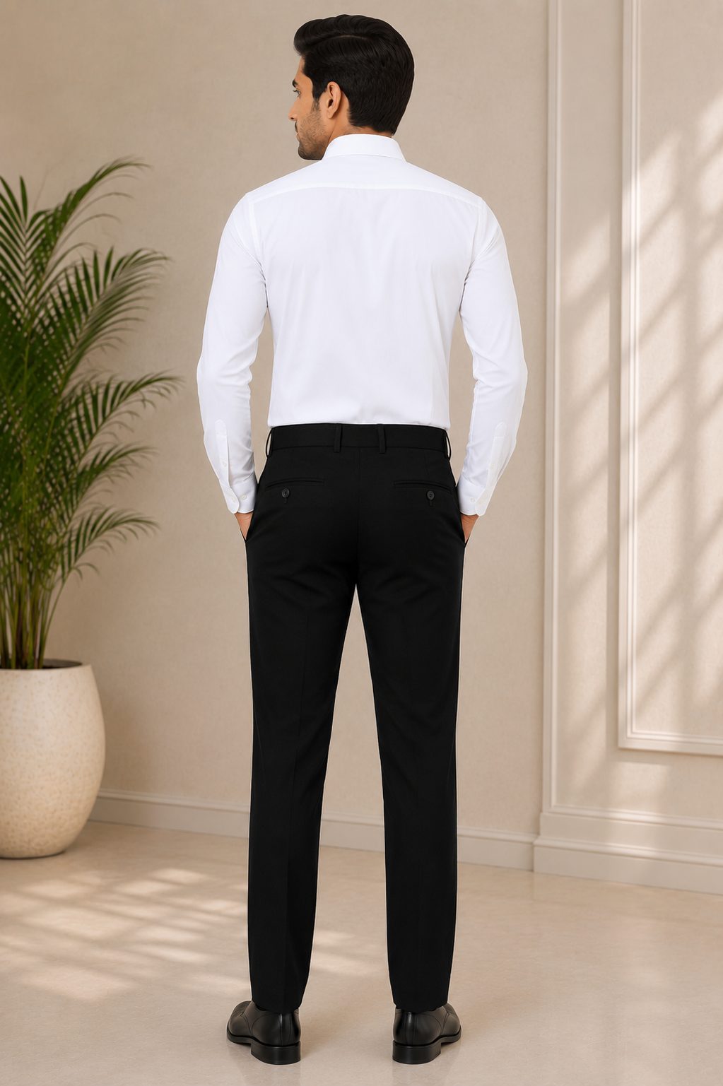 Patloon Jack Williams Black cotton blend slim fit pants back