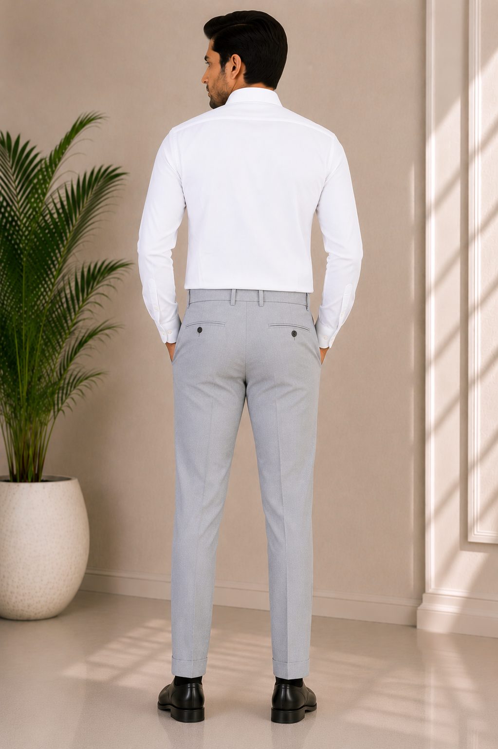 Patloon Jack Williams Light Grey cotton blend slim fit pants back
