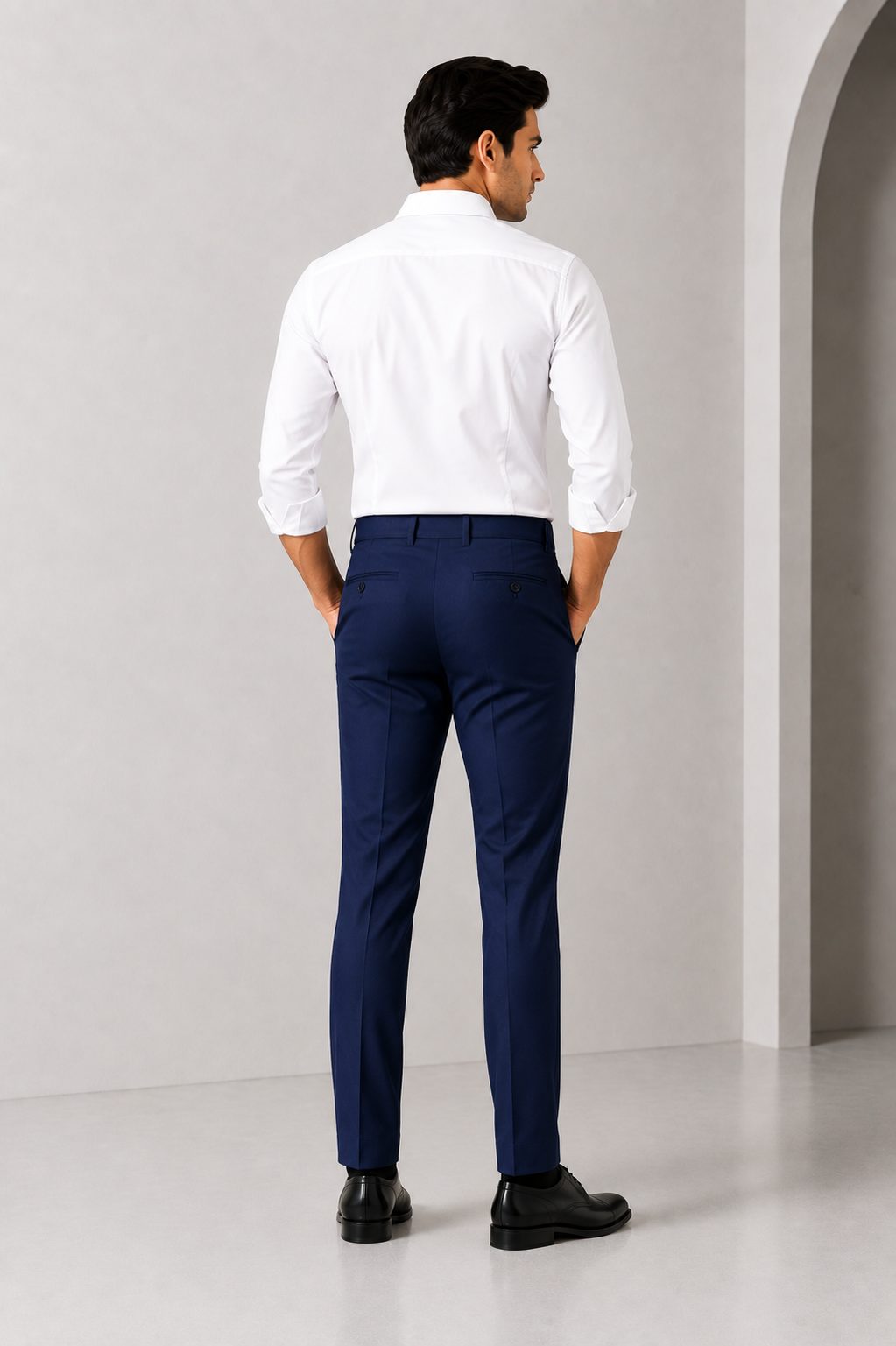 Patloon Jack Williams Navy Blue Lycra blend regular fit pants back