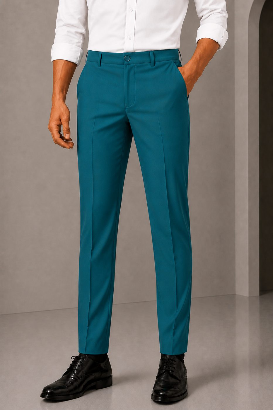 Patloon Jack Williams Teal cotton blend slim fit pants