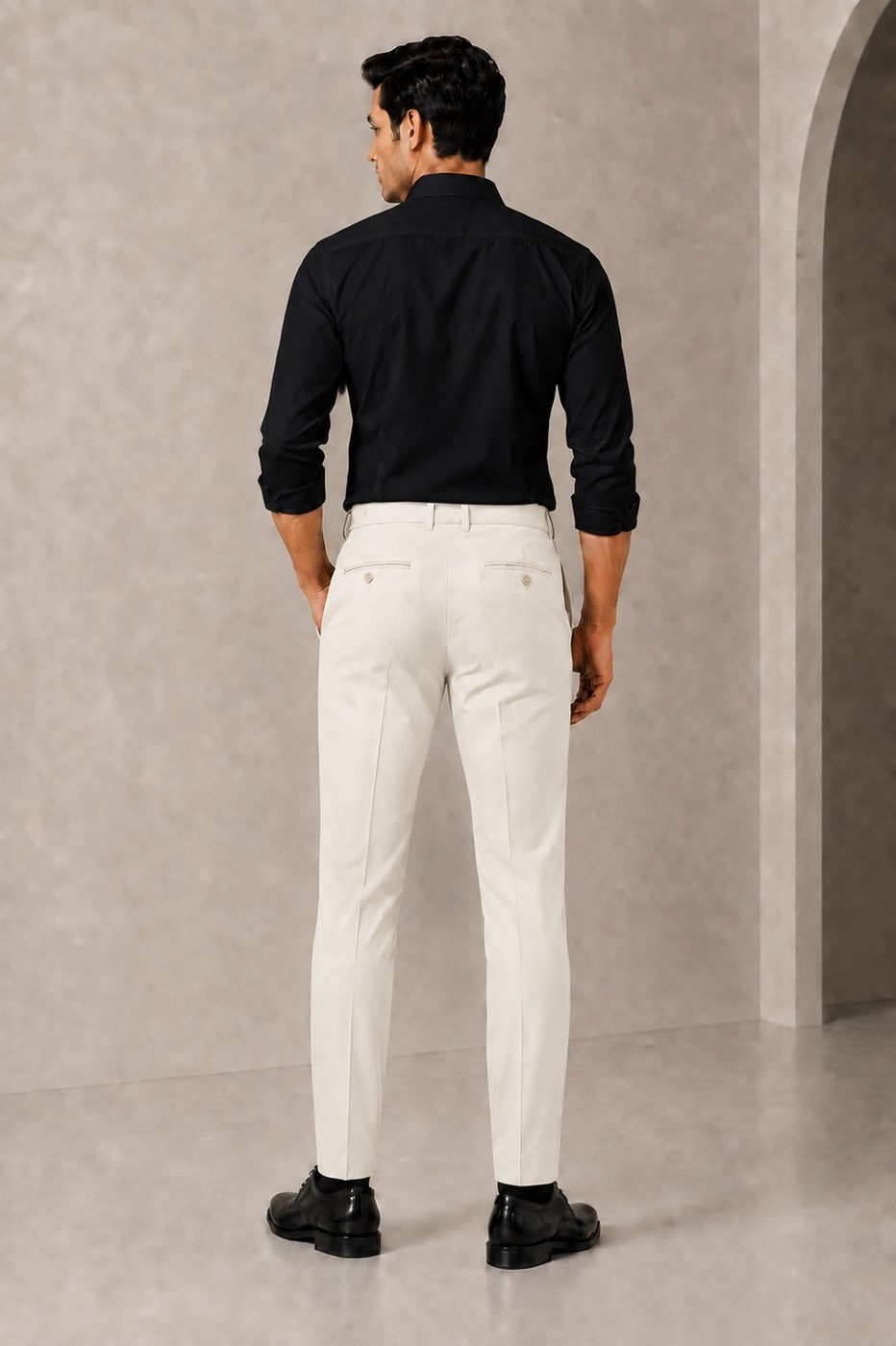 Patloon Jack Williams Bone White cotton blend slim fit pants back