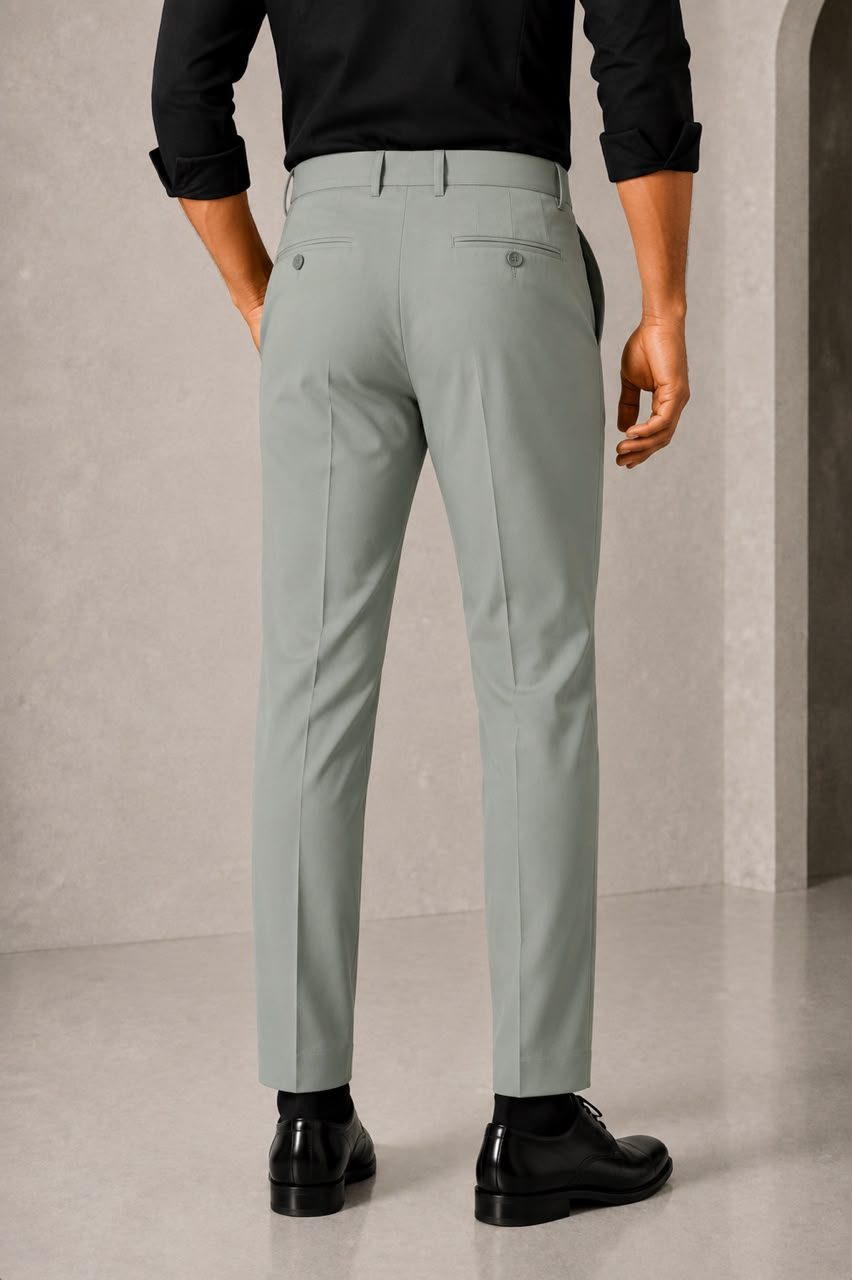 Patloon Jack Williams Ash Green cotton blend slim fit pants back