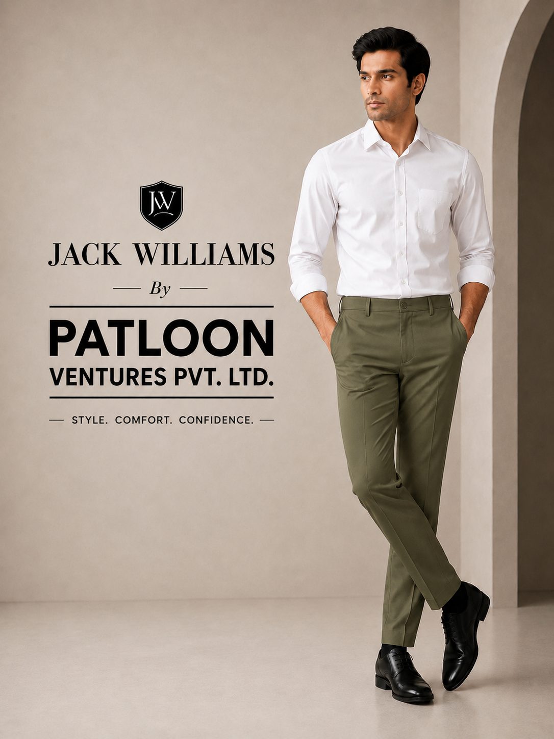 Patloon Jack Williams Moss Green Lycra blend regular fit pants detail