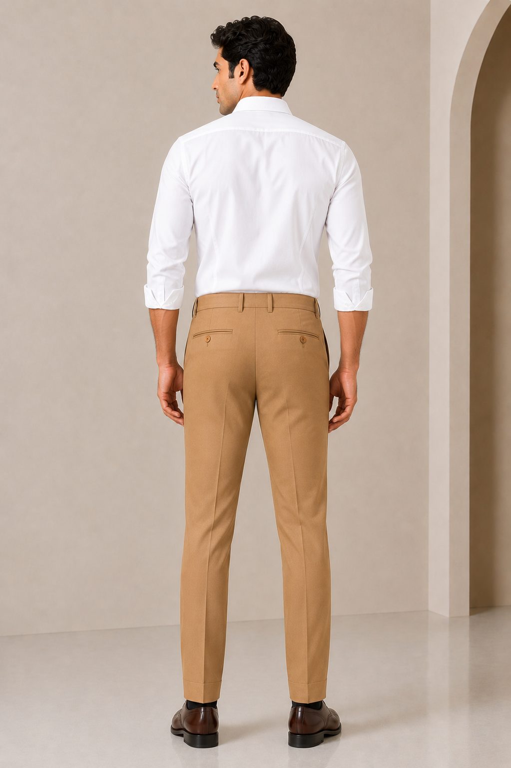 Patloon Jack Williams Camel Lycra blend regular fit pants back