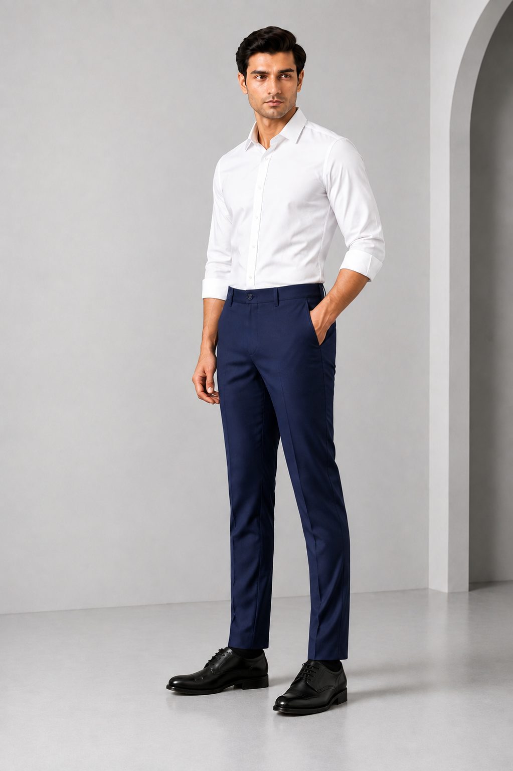 Patloon Jack Williams Navy Blue Lycra blend regular fit pants side