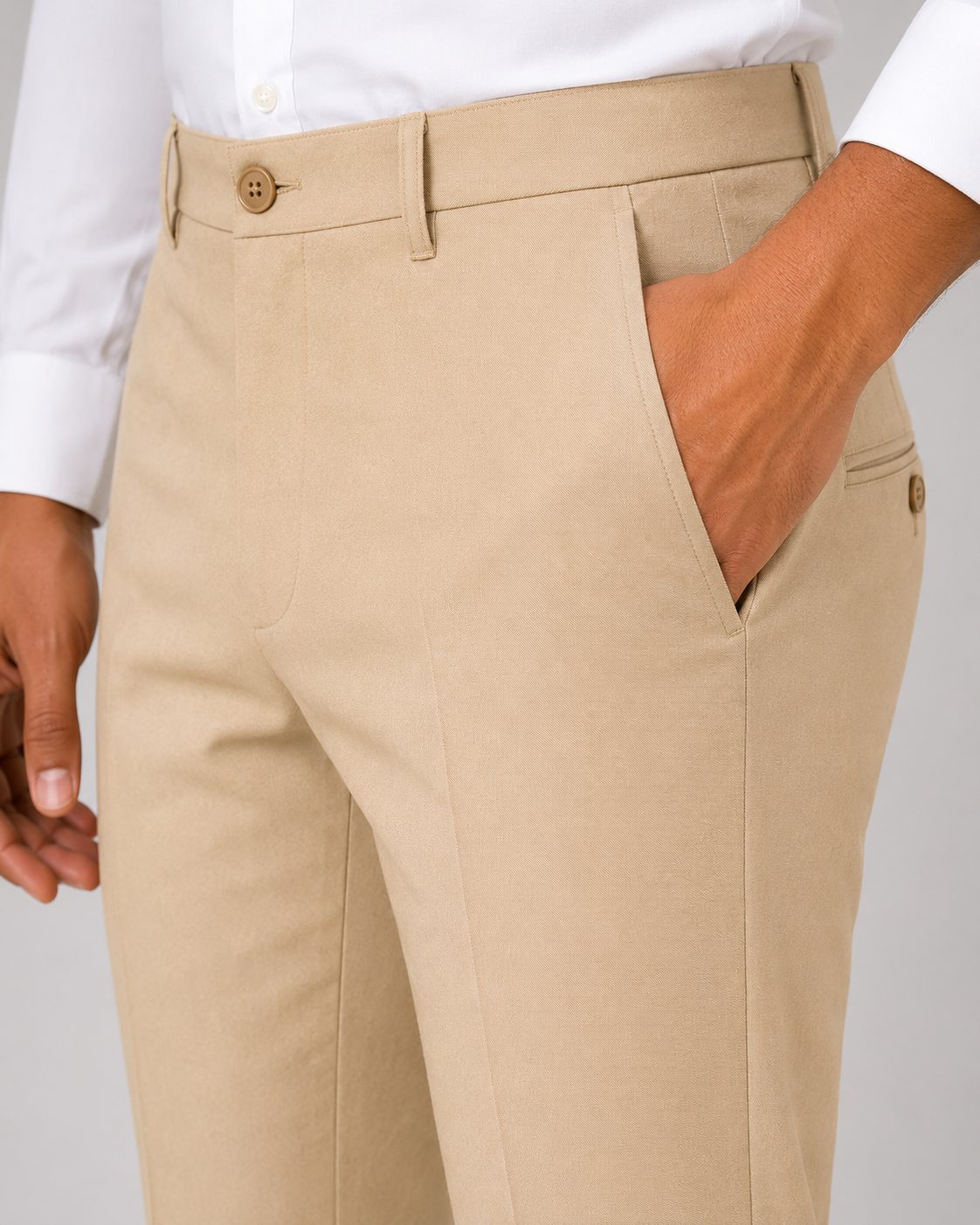 Patloon Jack Williams Wheat Lycra blend regular fit pants pocket detail