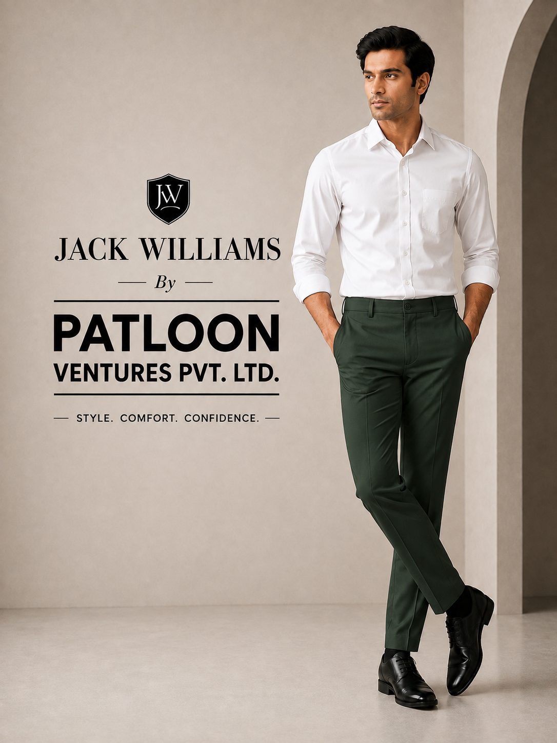Patloon Jack Williams Woodland Green Lycra blend regular fit pants detail