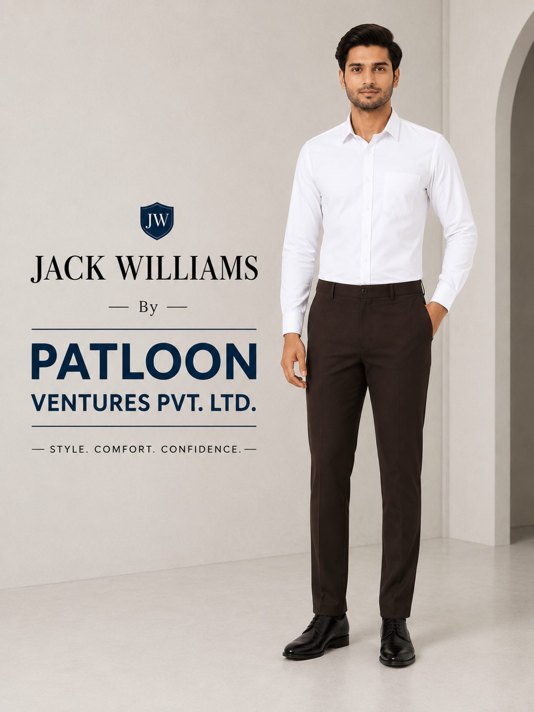 Patloon Jack Williams Chocolate Brown cotton blend slim fit pants detail