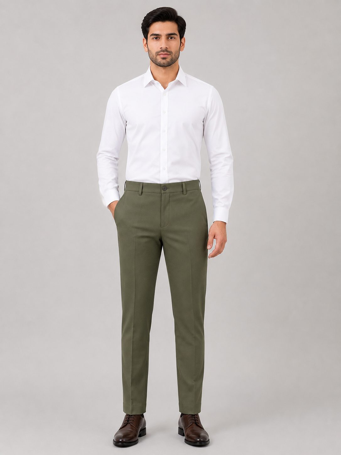 Patloon Jack Williams Moss Green Lycra blend regular fit pants