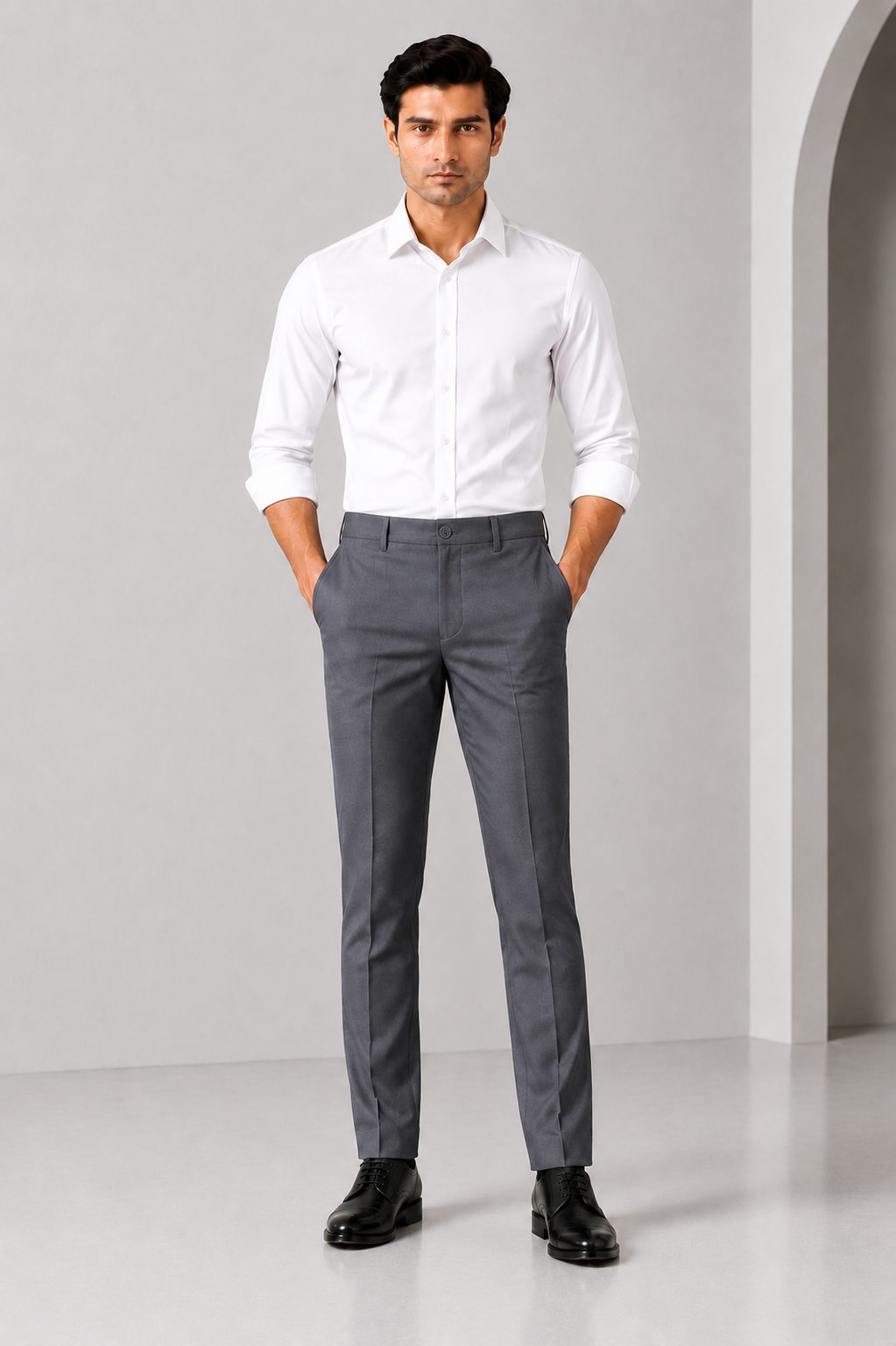 Patloon Jack Williams Smoke Grey Lycra blend regular fit pants