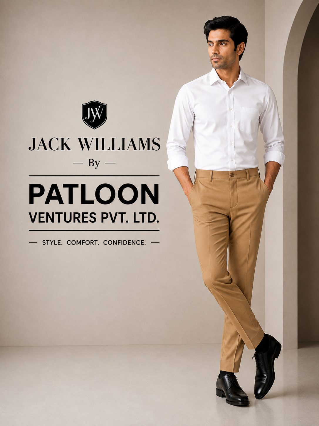 Patloon Jack Williams Camel Lycra blend regular fit pants detail