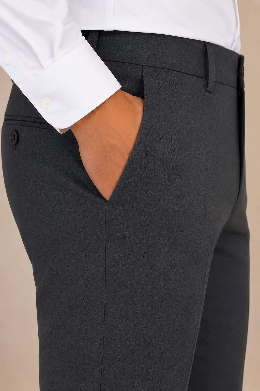 Patloon Jack Williams Medium Grey cotton blend slim fit pants pocket detail