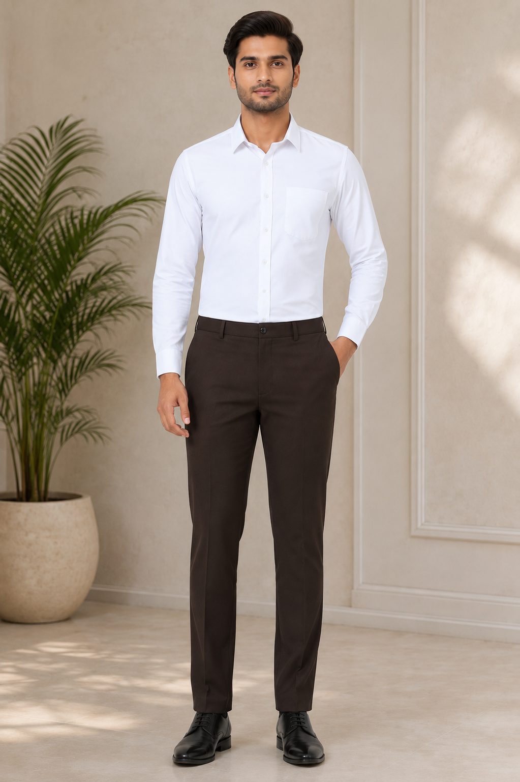 Patloon Jack Williams Chocolate Brown cotton blend slim fit pants