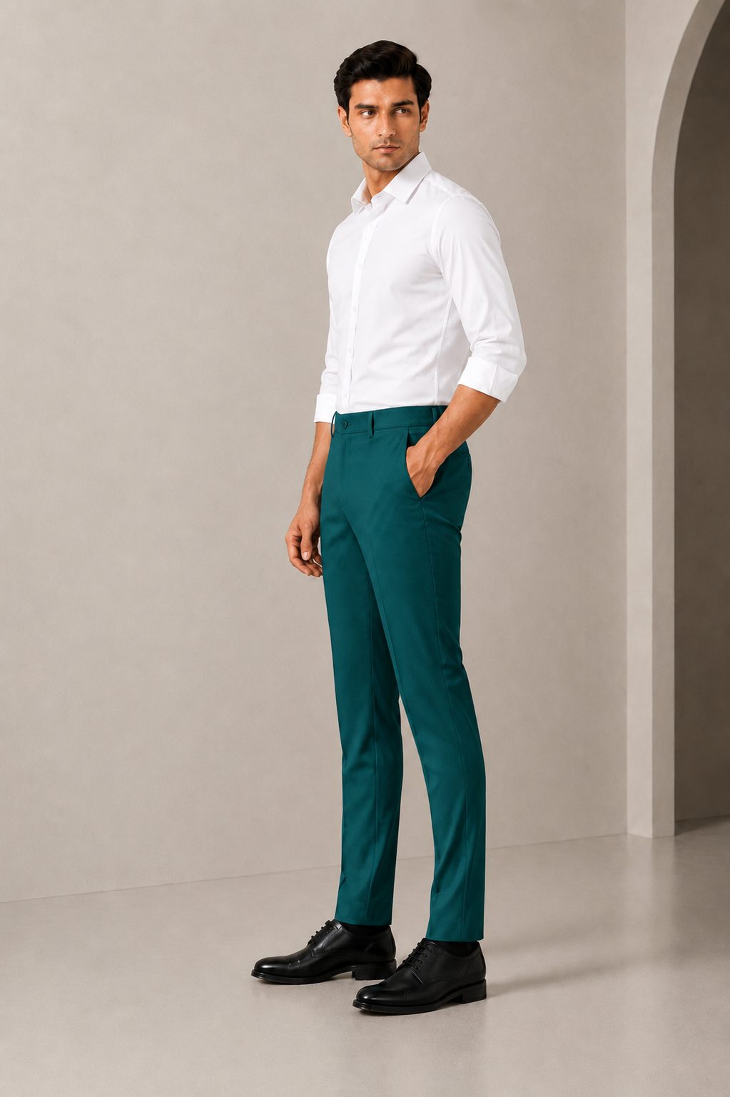Patloon Jack Williams Pine Green Lycra blend regular fit pants side