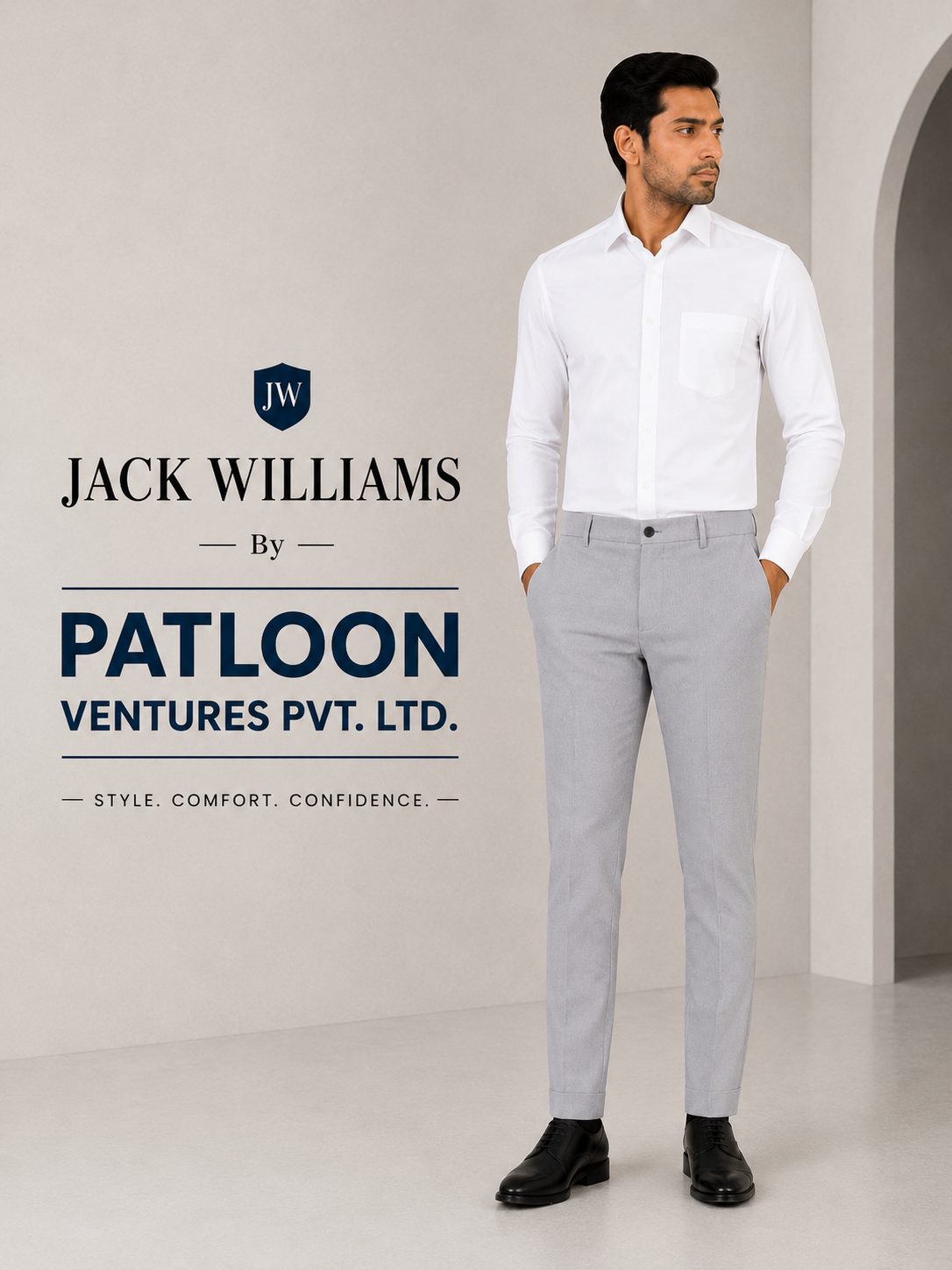 Patloon Jack Williams Light Grey cotton blend slim fit pants detail