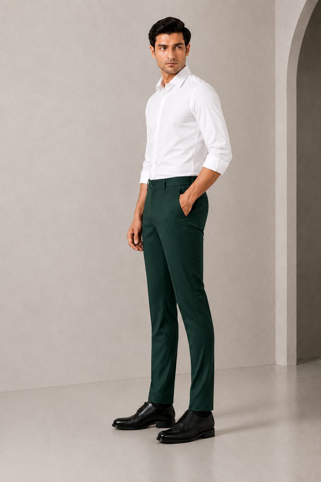 Patloon Jack Williams Deep Green Lycra blend regular fit pants side