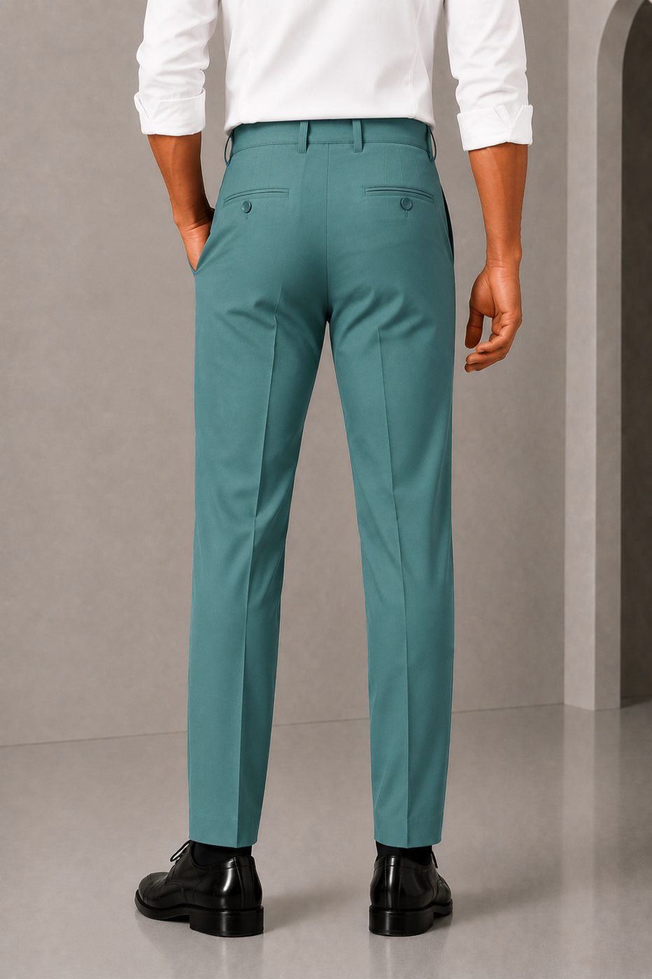 Patloon Jack Williams Sea Green cotton blend slim fit pants back