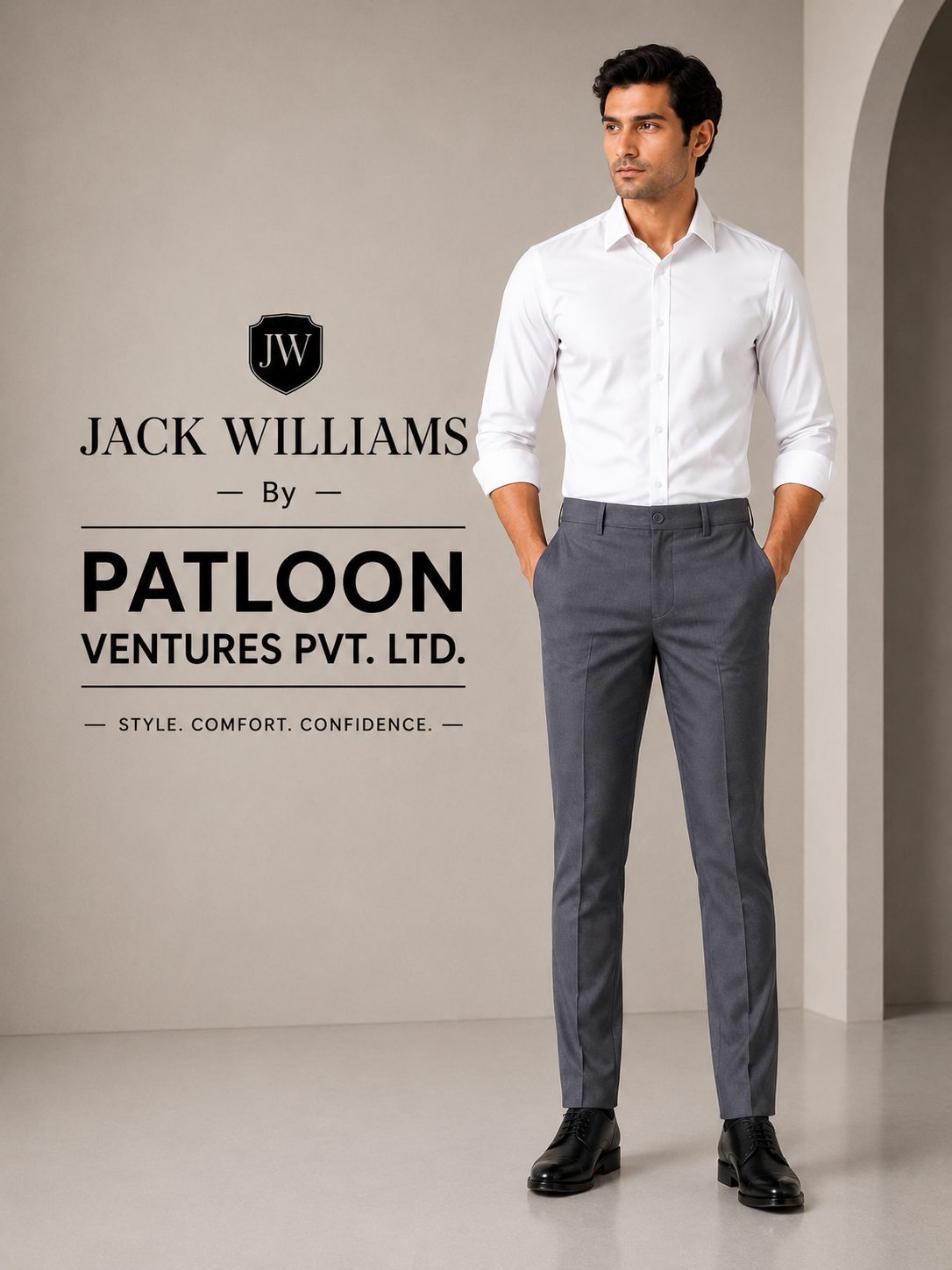 Patloon Jack Williams Smoke Grey Lycra blend regular fit pants detail