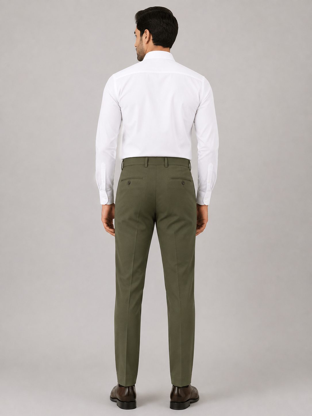 Patloon Jack Williams Moss Green Lycra blend regular fit pants back