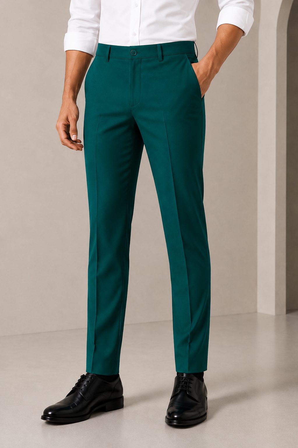 Patloon Jack Williams Pine Green Lycra blend regular fit pants waistband