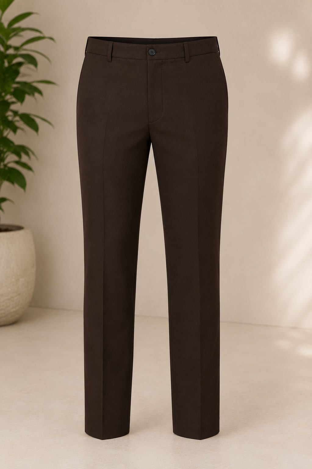 Patloon Jack Williams Chocolate Brown cotton blend slim fit pants full view