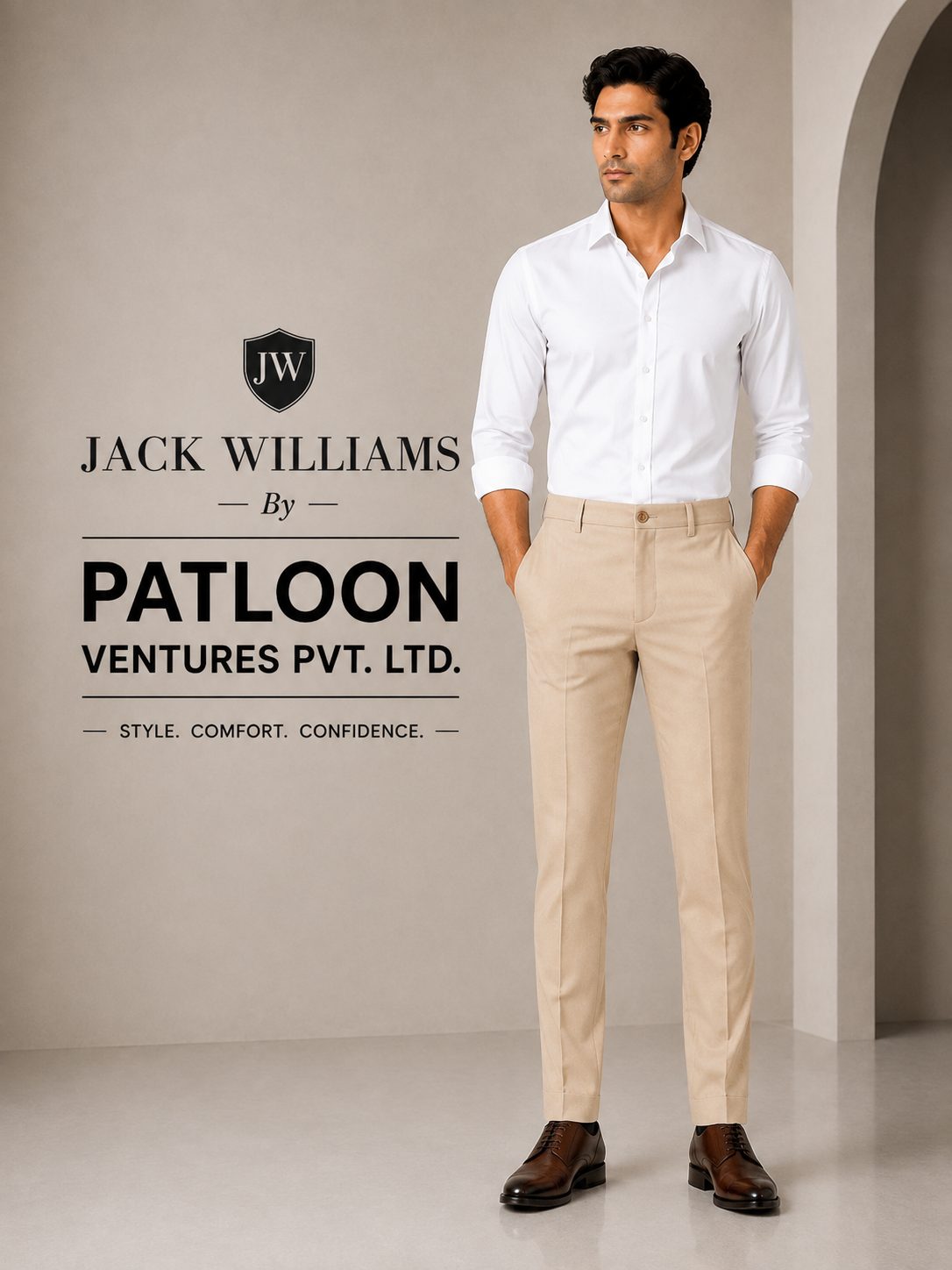 Patloon Jack Williams Wheat Lycra blend regular fit pants detail