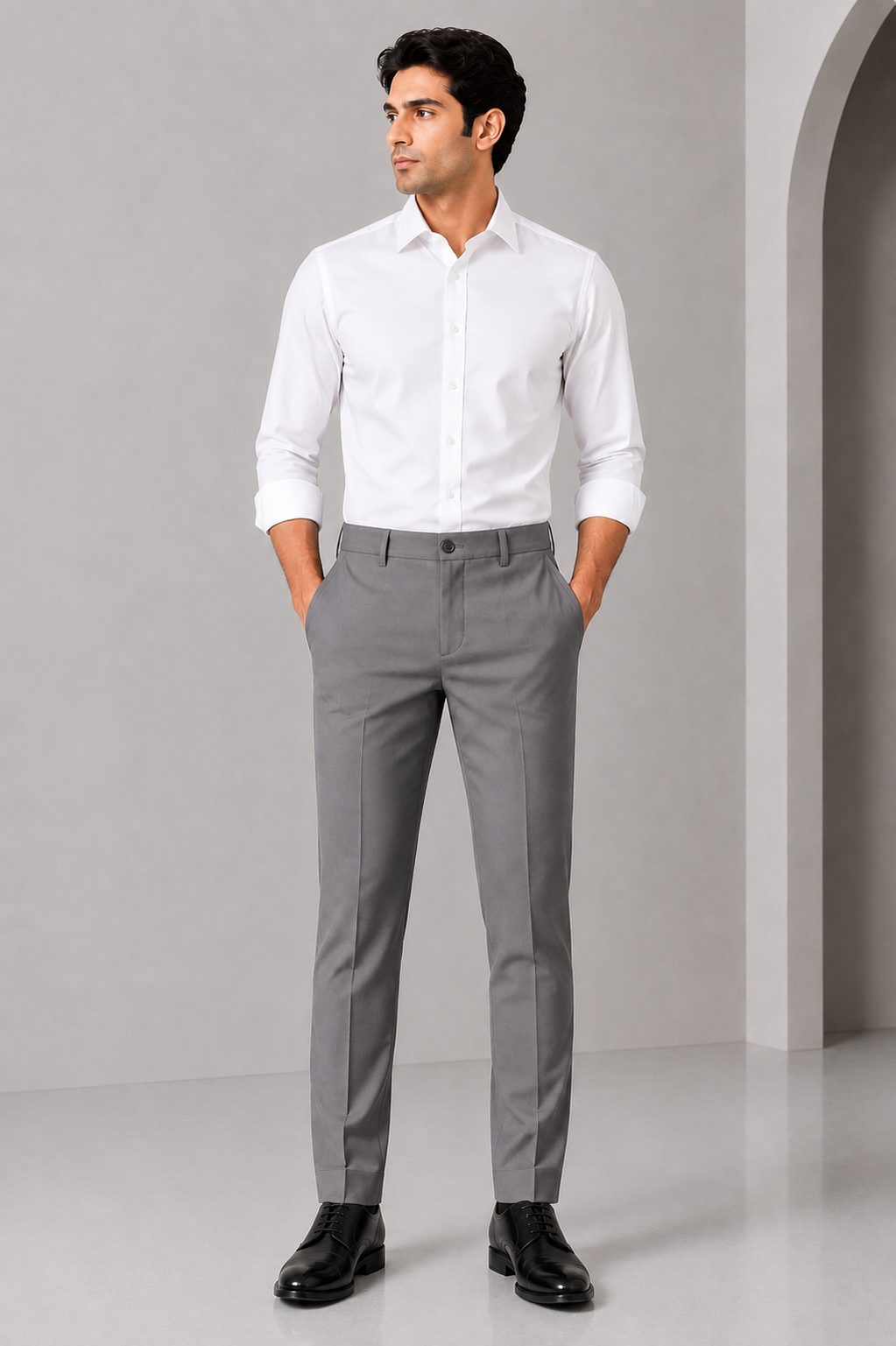 Patloon Jack Williams Stone Grey Lycra blend regular fit pants