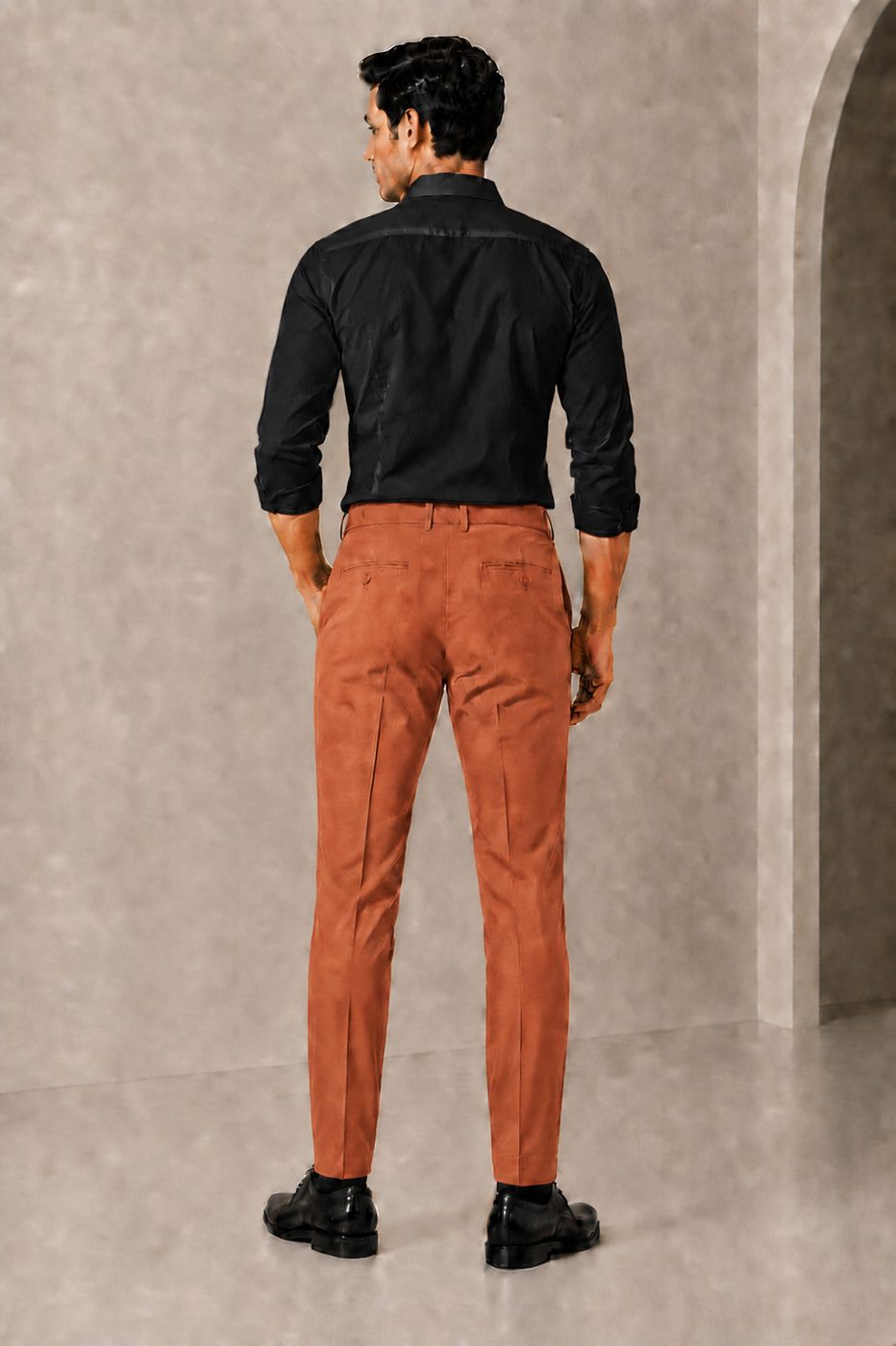 Patloon Jack Williams Terracotta cotton blend slim fit pants back