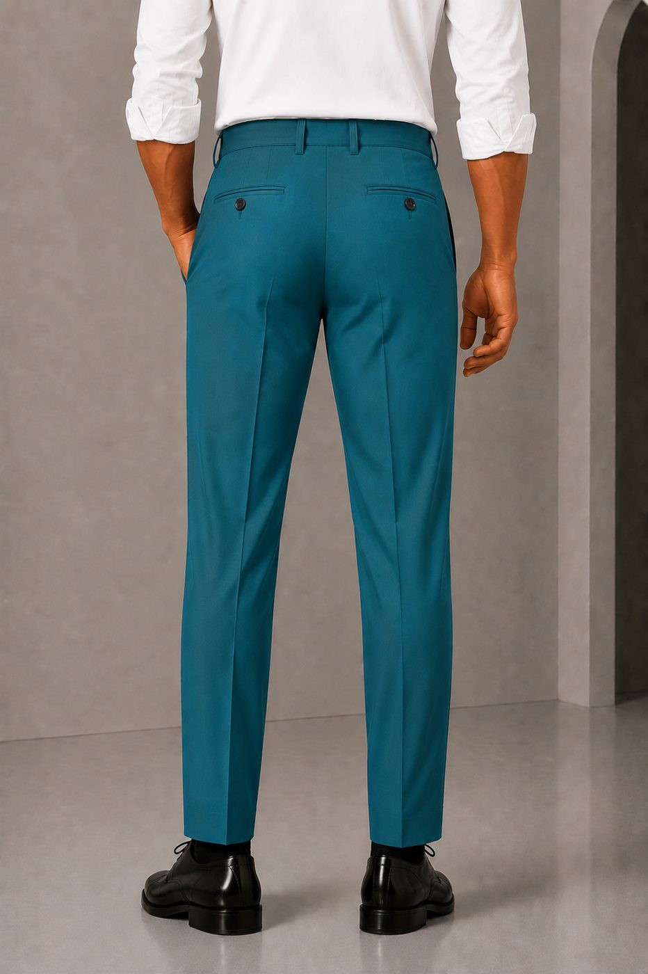 Patloon Jack Williams Teal cotton blend slim fit pants back