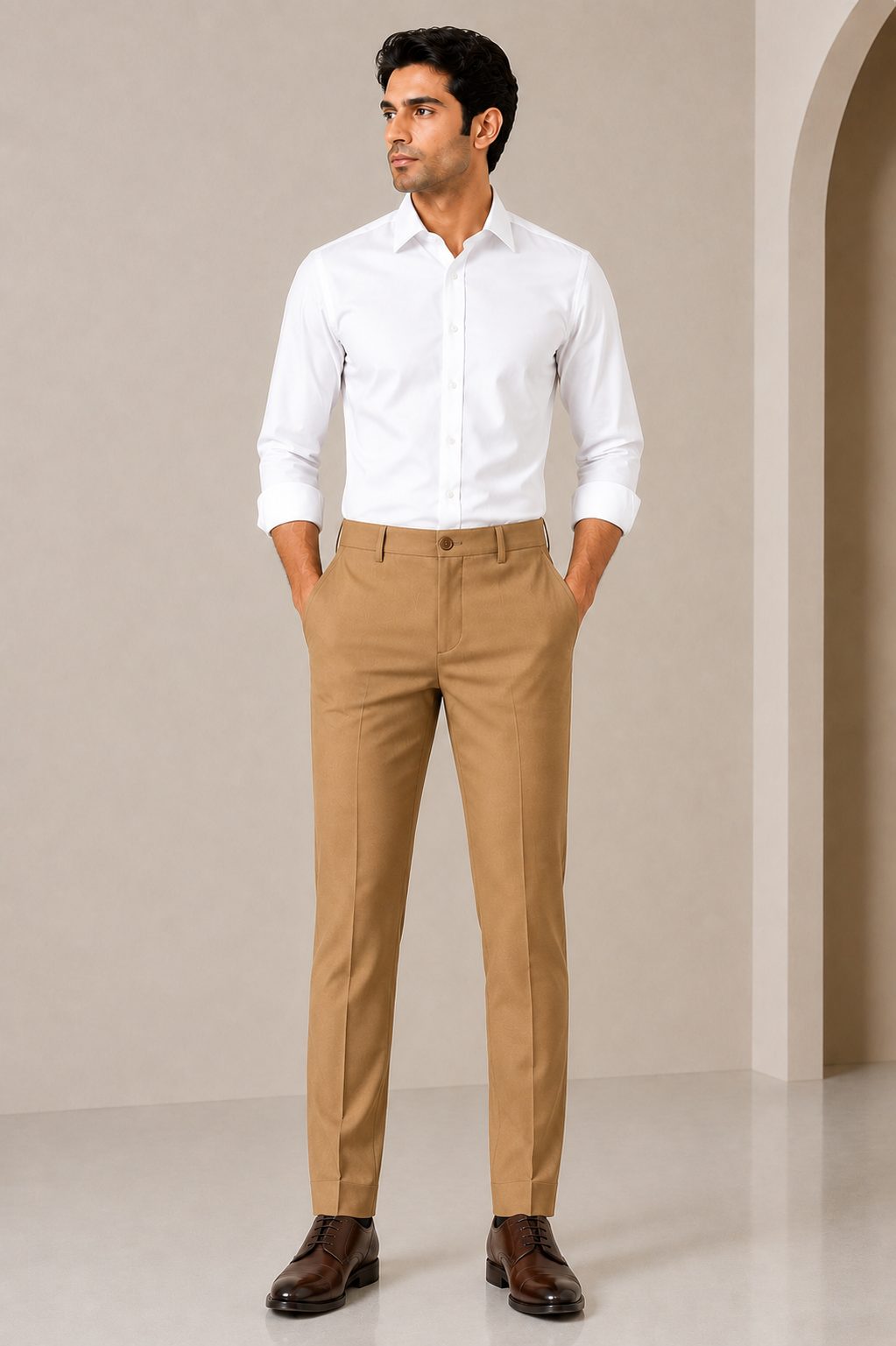 Patloon Jack Williams Camel Lycra blend regular fit pants