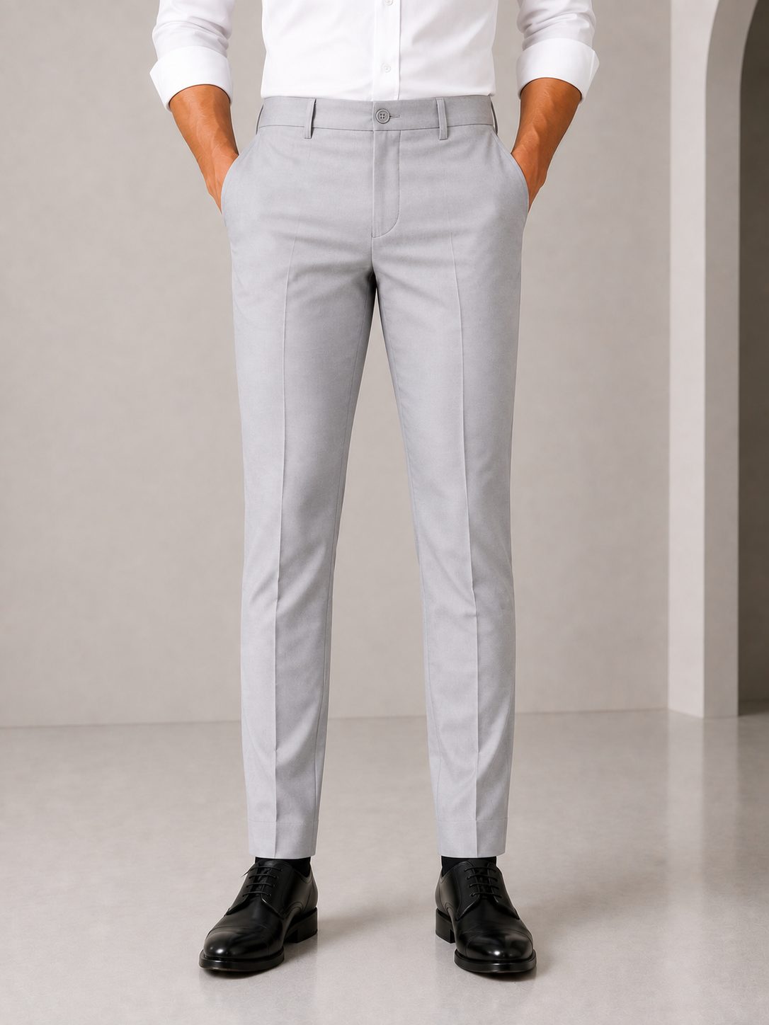 Patloon Jack Williams Ash Grey Lycra blend regular fit pants waistband