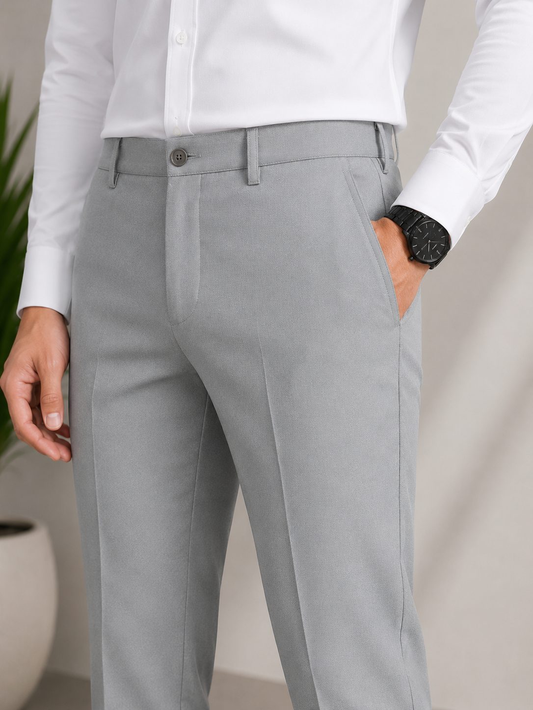 Patloon Ventures Light Grey regular pants pocket detail