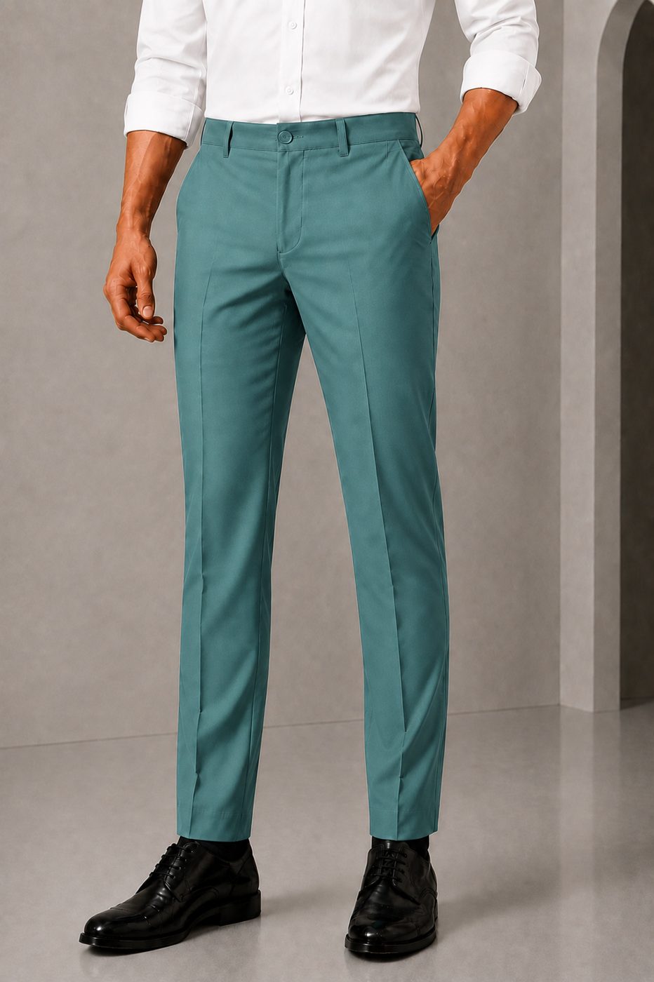 Patloon Jack Williams Sea Green cotton blend slim fit pants