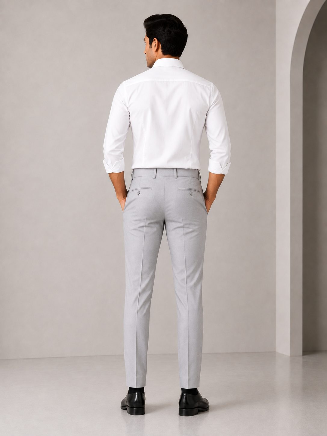 Patloon Jack Williams Ash Grey Lycra blend regular fit pants back