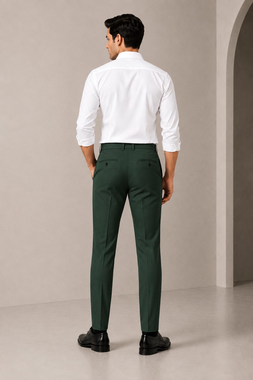 Patloon Jack Williams Woodland Green Lycra blend regular fit pants back