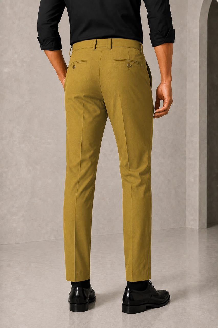 Patloon Jack Williams Mustard Olive cotton blend slim fit pants back
