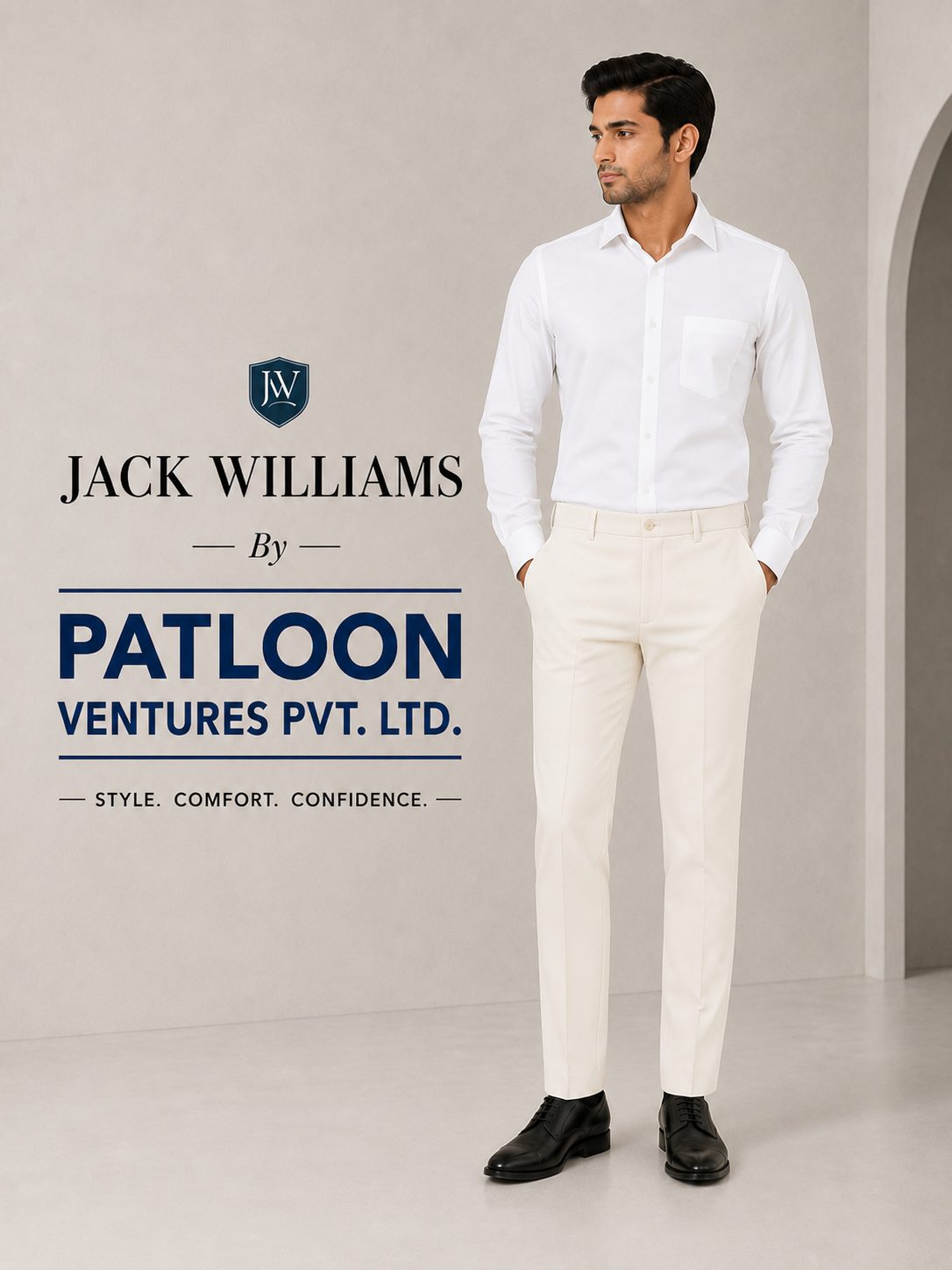 Patloon Jack Williams Beige cotton blend slim fit pants detail