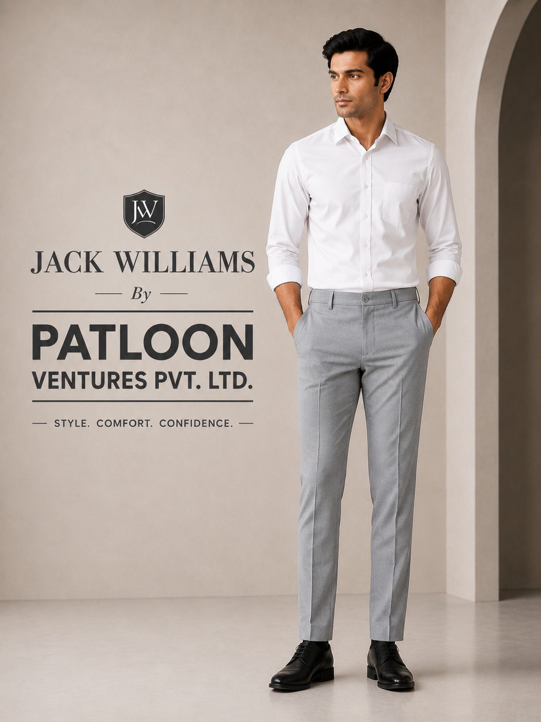 Patloon Jack Williams Ash Grey Lycra blend regular fit pants detail