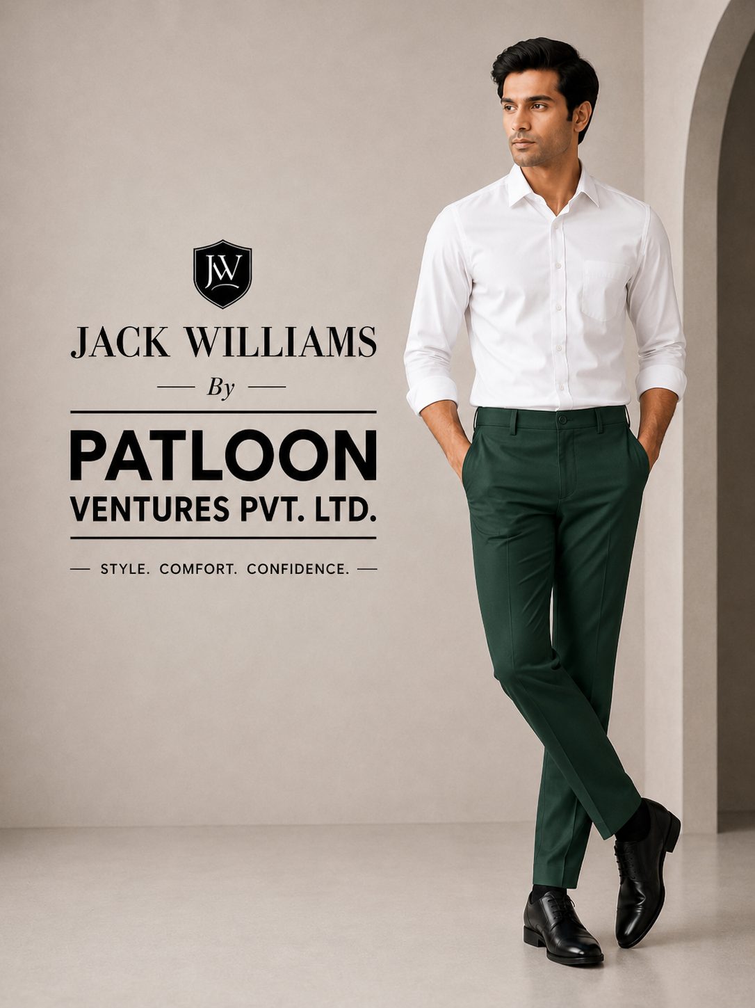 Patloon Jack Williams Deep Green Lycra blend regular fit pants detail
