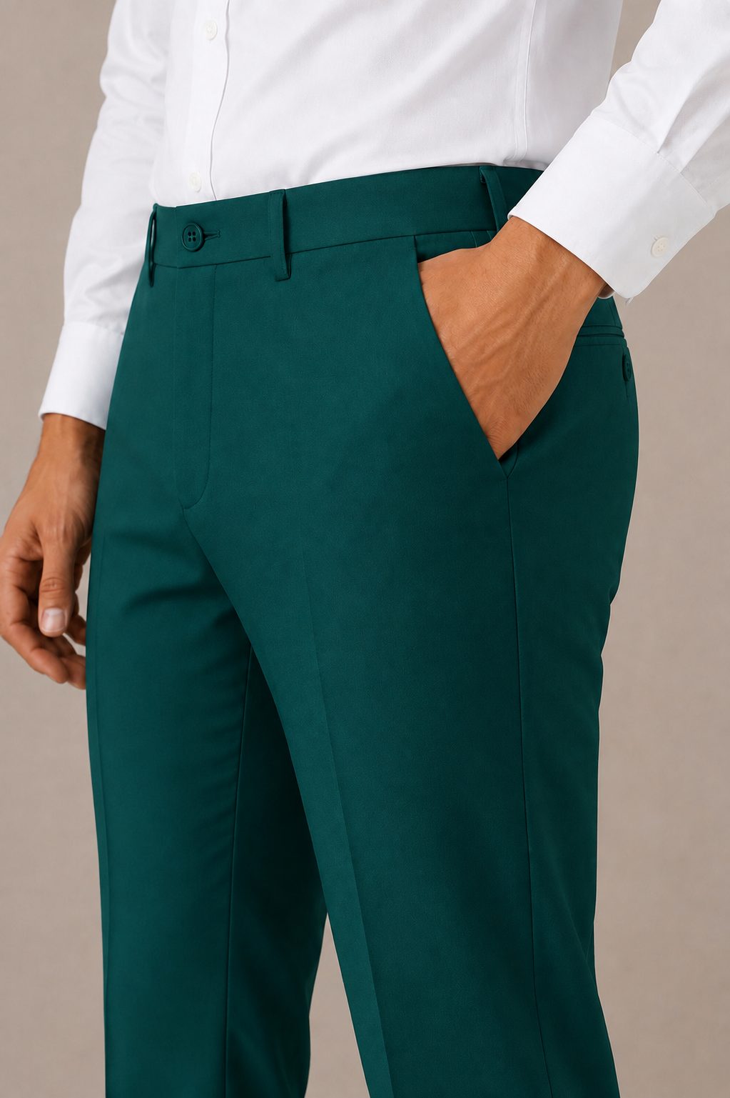 Patloon Jack Williams Pine Green Lycra blend regular fit pants pocket detail