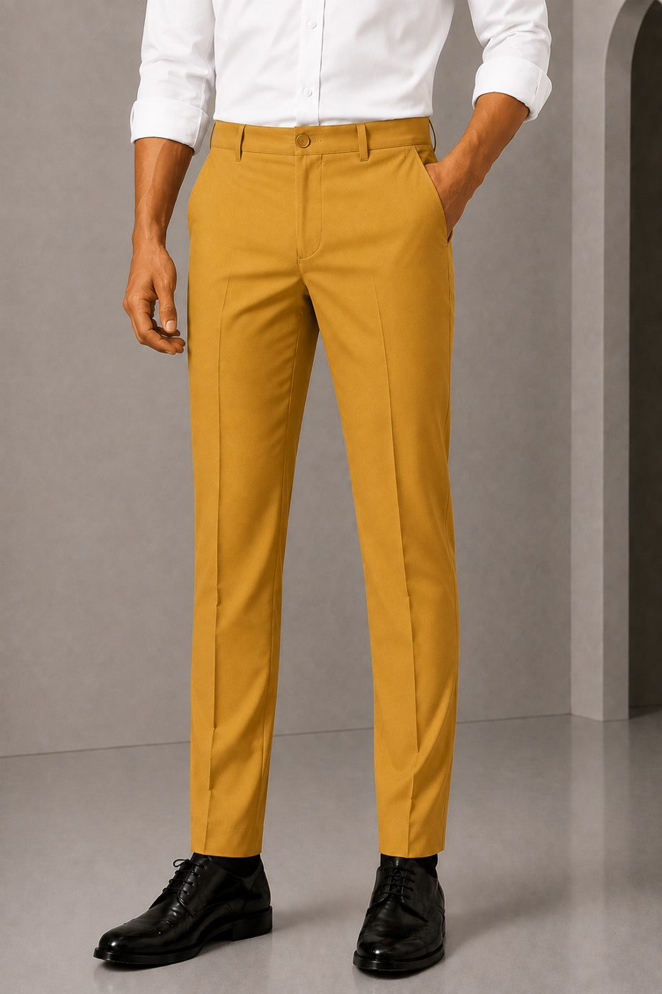 Patloon Jack Williams Mustard cotton blend slim fit pants
