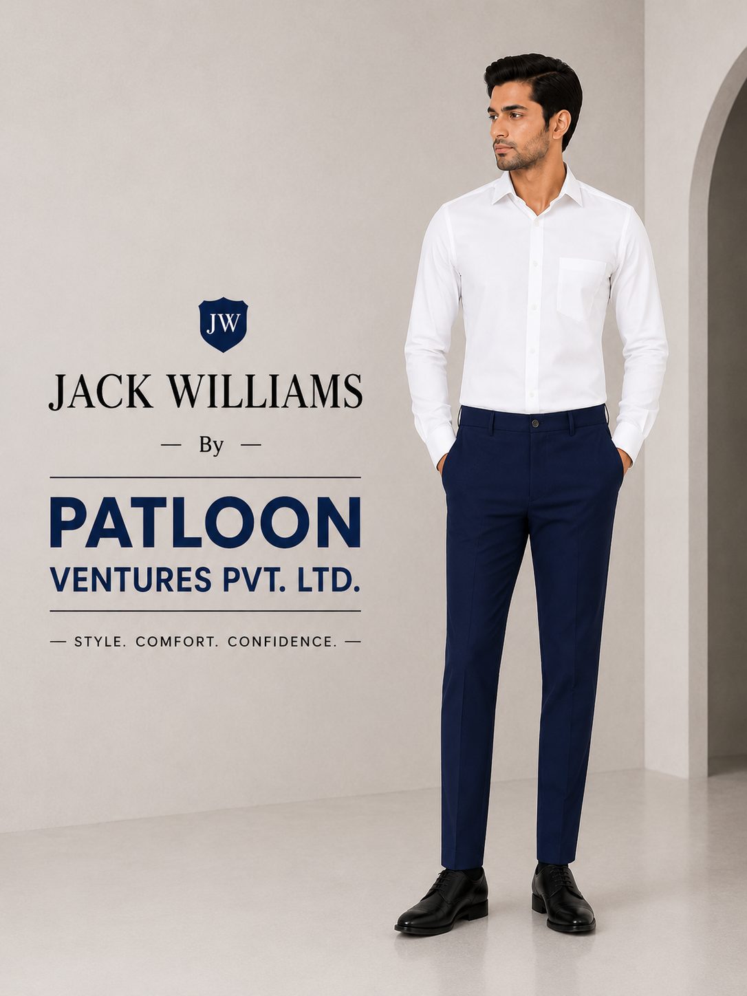 Patloon Jack Williams Raymond Navy cotton blend slim fit pants detail