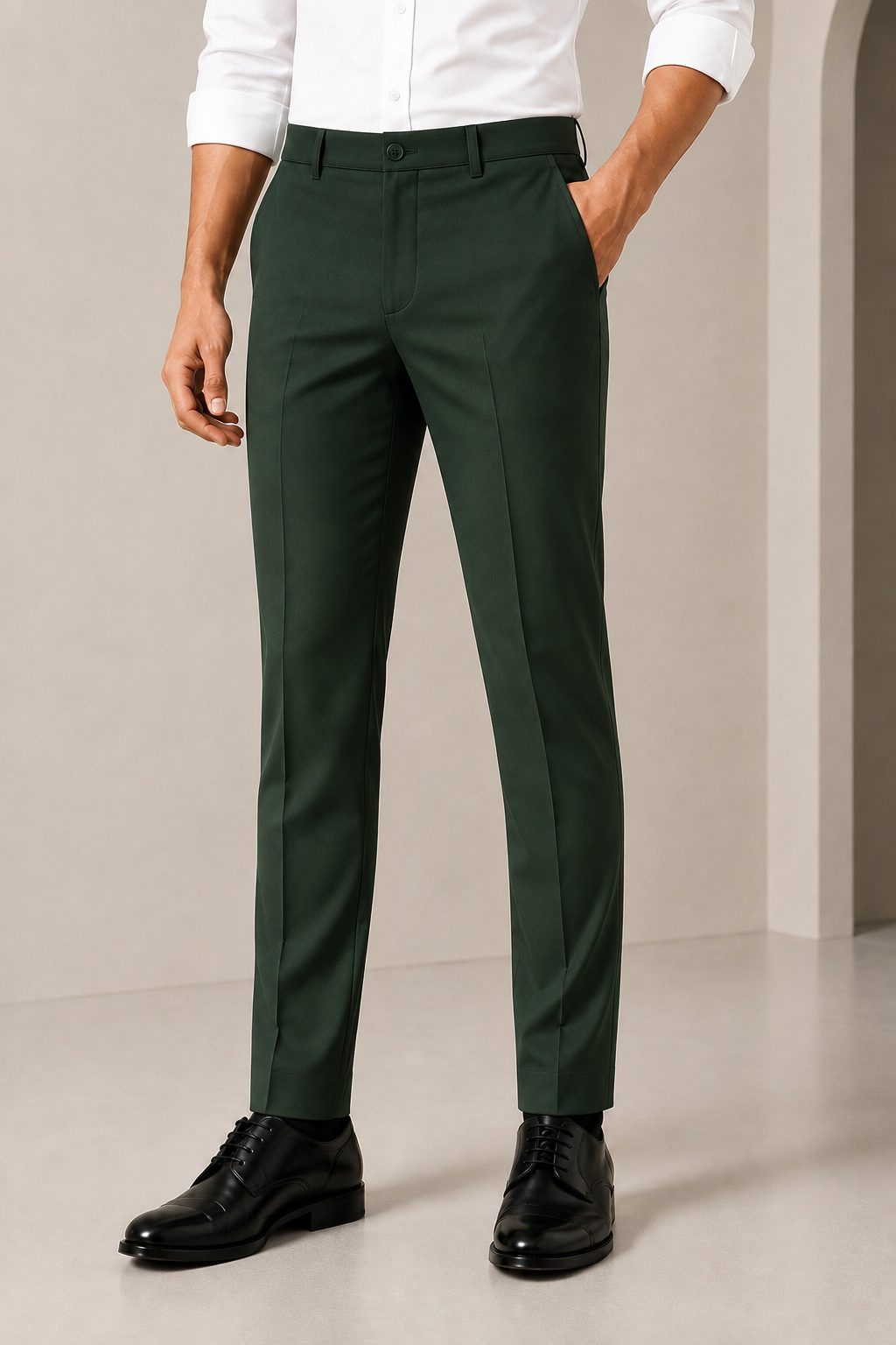 Patloon Jack Williams Woodland Green Lycra blend regular fit pants waistband