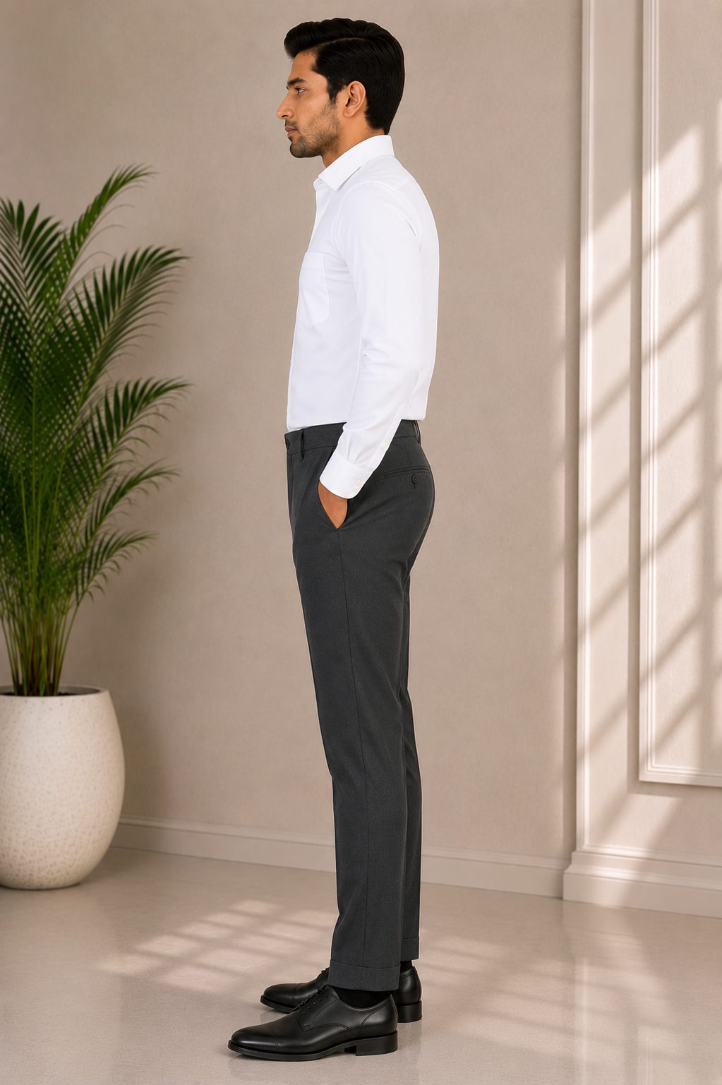 Patloon Jack Williams Medium Grey cotton blend slim fit pants side