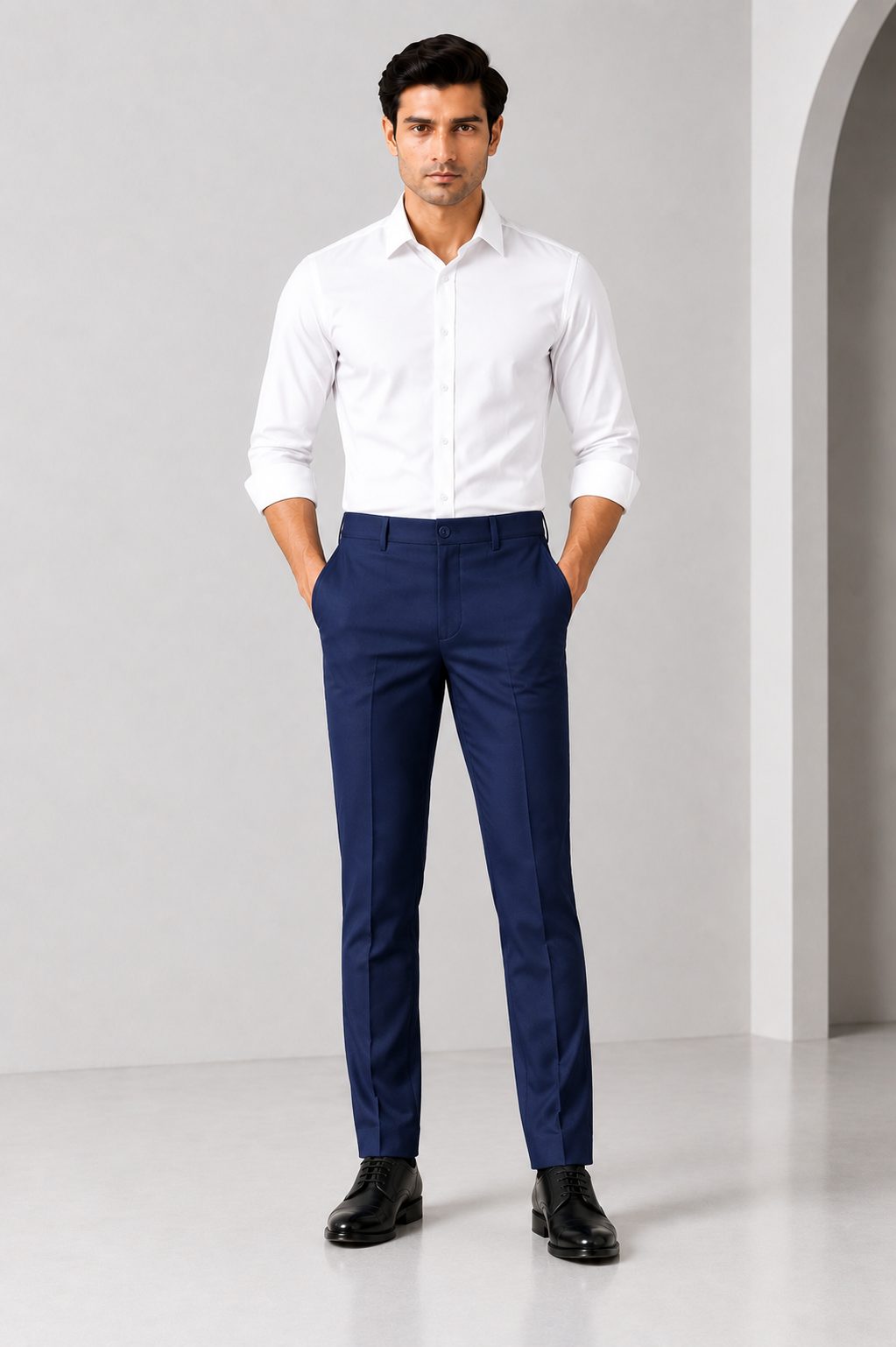 Patloon Jack Williams Navy Blue Lycra blend regular fit pants